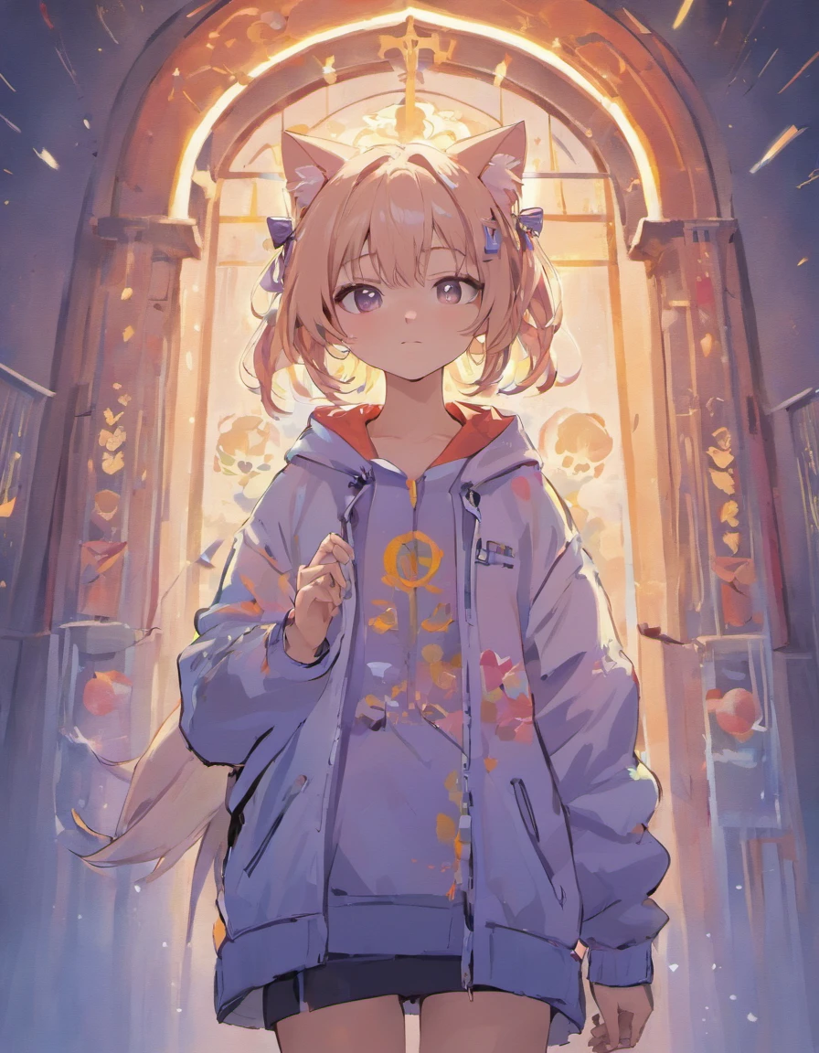 Perfect centering, A cute kitten all over, Wear a student jacket, Wearing sunglasses, Wearing headphones, Standing position, Abstract beauty, Centered, Looking at the camera, Facing the camera, nearing perfection, Dynamic, Moonlight, Highly detailed, Digital painting, art stations, concept-art, smooth, Sharp focus, 8K, high definition resolution, illustration, Art by Carne Griffiths and Wadim Kashin, White background