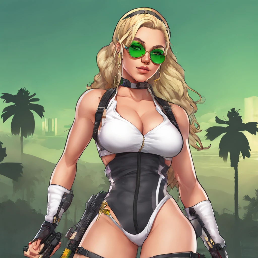 Action Taimanin videogame, character Emily Simmons, white and black outfit, transparent squared glasses, european race, green eyes, hyper detailed, good artist, good anatomy, blonde long braid, white shoes, black details on her hips, intricate details, cutesexyrobutts, mechanized girl, android e, full body zenkai! full body, 8k, hyper realistic, best quality