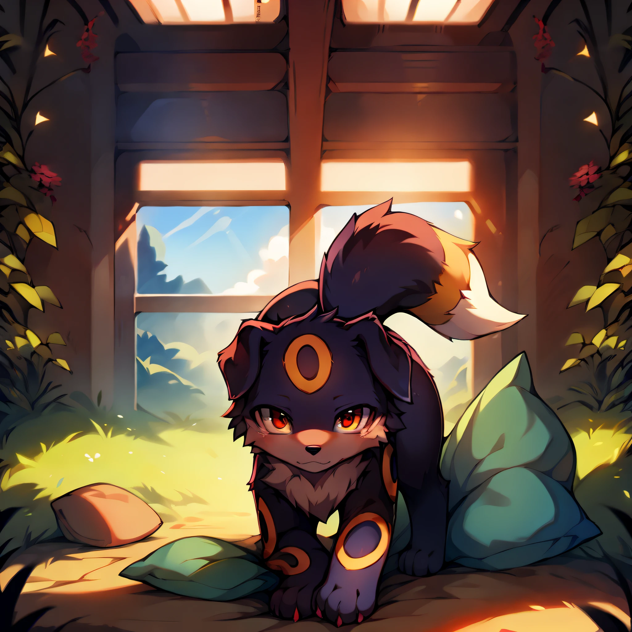 Cafe, window, Curtains, cushion, Summer, day, Available_Light
((umbreon)), [[black_Body, Yellow_circle_tattoo, black_fur, labeled, Ear_labeled]], Non-human, No hairy
(((quadrupedal, feral, canid, a Dog))), after sexing_all  fours, (Pink_clawed paws:1.2), (Animal_Legs, Animal_hand:1.2)
Solo, Looking_at_peeping at the viewer
(On_Front), mendacious
after_view
best_quality, hi_Nothing, Masterpiece, Absurd_resolution
height_Detailed, 4K, High_detail, Detailed_background
upload_On_e621, (By_Hioshiru:1.2), (By_ancestor:0.6), (By_Kekitop:0.6), (By_Kikunyi:0.6), (By_syuro:1.2), (By_Doxie:0.6), (By_Youcheng Mordoki:0.6), By_Dhakad, (By_Recy:1.2), By_zinfyu, By_leges, By_Chunie, By_Dr.bubble butt