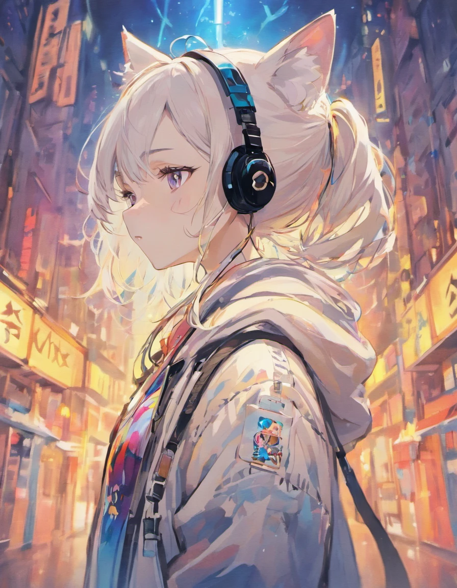 Perfect centering, An anthropomorphic kitten , Wear a student jacket, Wearing sunglasses, Wearing headphones, Standing position, Abstract beauty, Centered, Looking at the camera, Facing the camera, nearing perfection, Dynamic, Moonlight, Highly detailed, Digital painting, art stations, concept-art, smooth, Sharp focus, 8K, high definition resolution, illustration, Art by Carne Griffiths and Wadim Kashin, White background