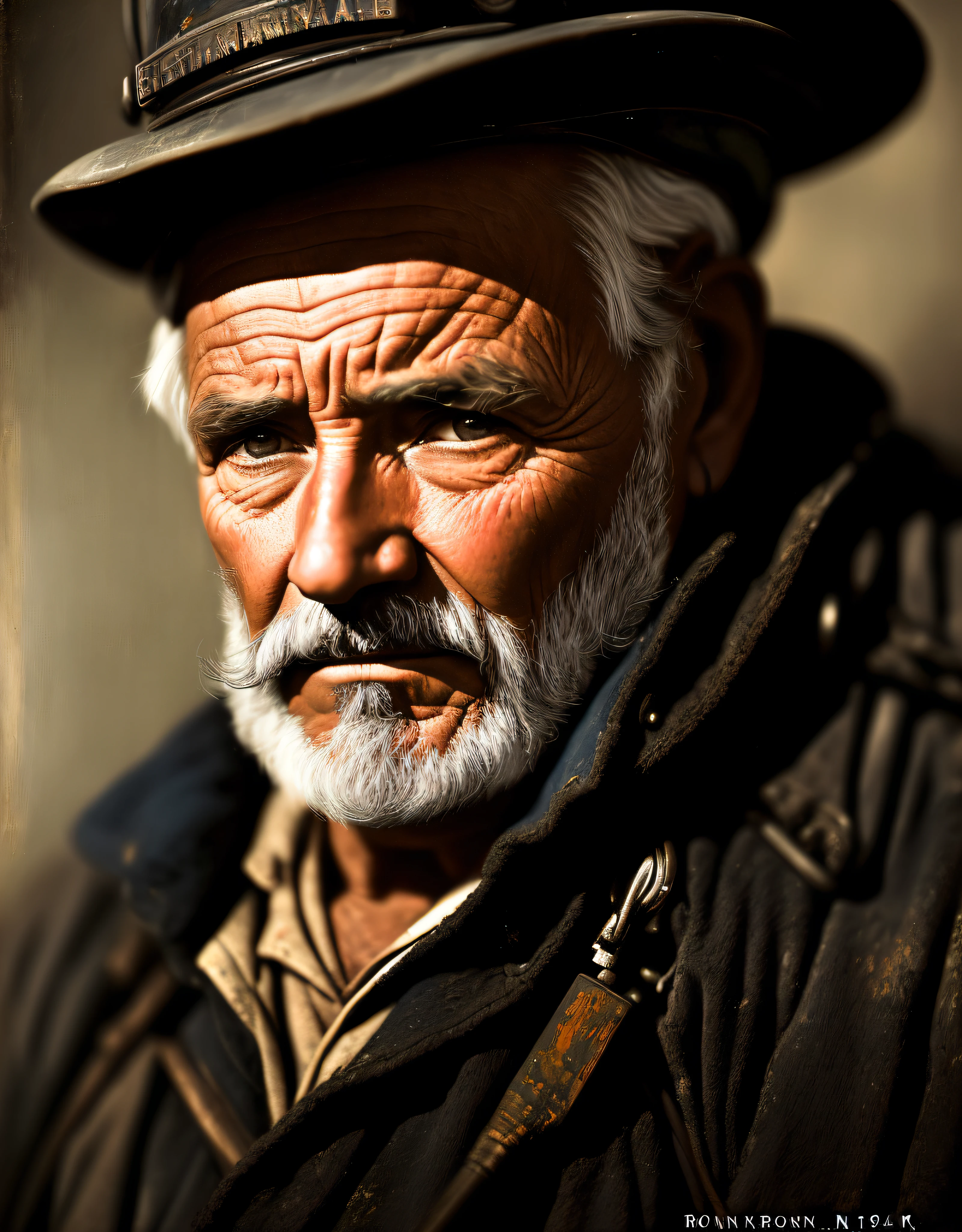 A portrait of a former coal miner in the 19th century, beautiful painting with highly detailed face by roned.sn, trends in the arts station, sharp focus, studio photo, intricate details, highly detailed, for roned.sn