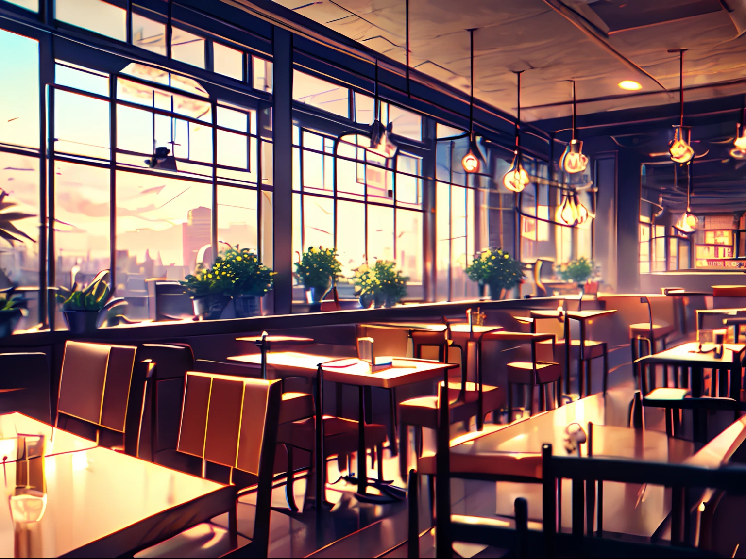 Landscape painting、cafes、inside restaurant、Fashionable