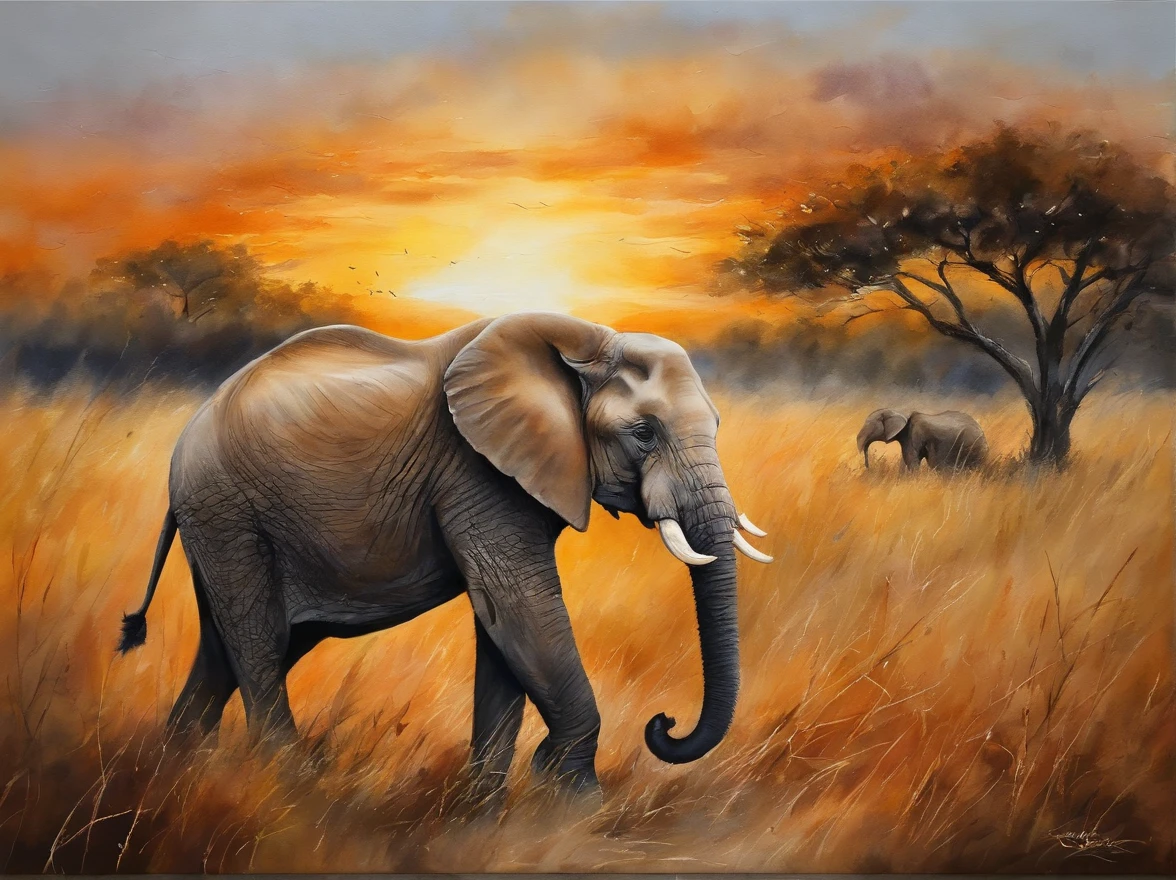 four paintings of elephants in a field with trees and a sunset, scenery artwork, african savannah, african steppe, landscape of africa, savanna, detailed gouache paintings, watercolor painting style, detailed watercolor painting, watercolor detailed art, oil paintings, african plains, watercolor painting, watercolour painting, watercolors on canvas, detailed paintings, waterpaint art, landscapes