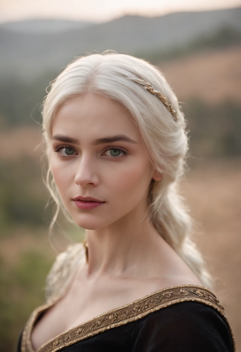 (((a deep black wound crosses her left cheek))) fair complexion, woman around 19 years old, natural white hair, distinctive green eyes, wearing kohl, slender and graceful, beautiful, candlelight in a medieval setting, ultra sharp focus, realistic shot, medieval female clothes, tetradic colors (scar:1.4), indian actress navita thomas