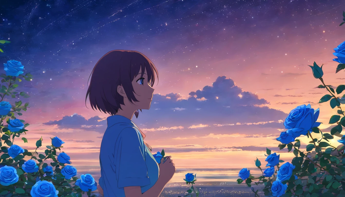 Blue roses、femele、Looking at the starry sky and crying