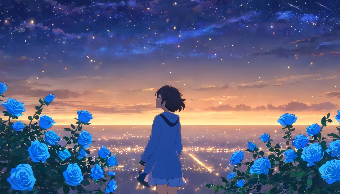 Blue roses、femele、Looking at the starry sky and crying