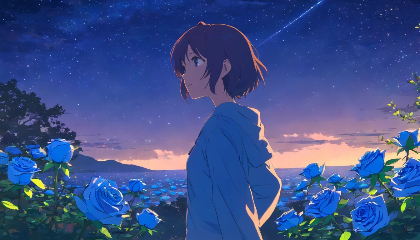 Blue roses、femele、Looking at the starry sky and crying