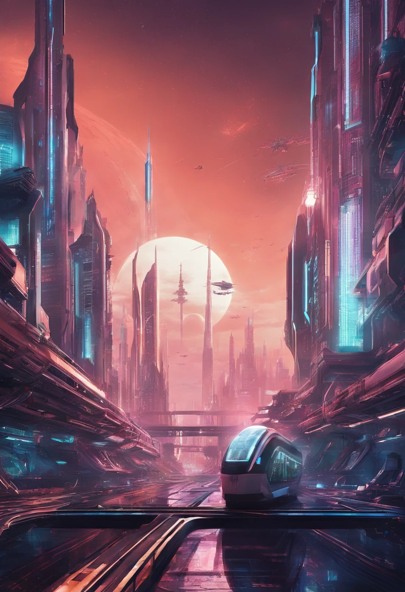 futuristic city with futuristic train and futuristic buildings at night, future concept art, otherwordly futuristic city, in fantasy sci - fi city, beautiful city of the future, futuristic utopian city, concept art 8 k resolution, concept art 8k resolution, city of the future, futuristic space port, concept art 8 k, sci-fi hollywood concept art