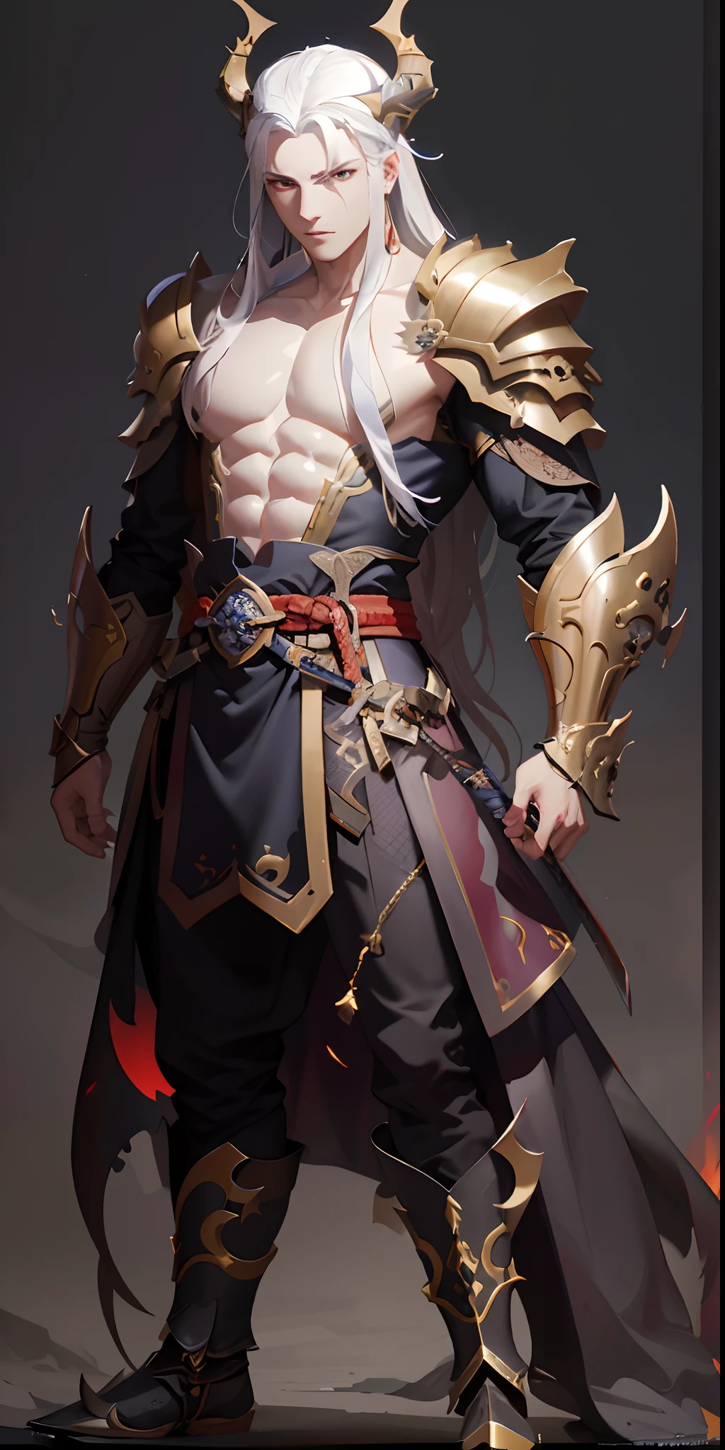 arafed male in armor with a sword and a sword, by Yang J, male warrior, chengwei pan on artstation, keqing from genshin impact, picture of an adult male warrior, by Yang Jin, heroic fantasy character concept, amazing 8k character concept art, inspired by Huang Shen, by Russell Dongjun Lu, trendin on artstation