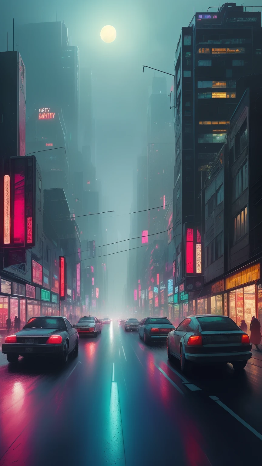 there is a city street with a lot of tall buildings, rainy cyberpunk city, digital concept art of dystopian, sci-fi cyberpunk city street, hyper realistic cyberpunk city, cyberpunk cityscape, cyberpunk city street, hyper-realistic cyberpunk style, dystopian city apartment, cyberpunk city landscape, urban concept art, cyberpunk streets at night, a cyberpunk cityscape
