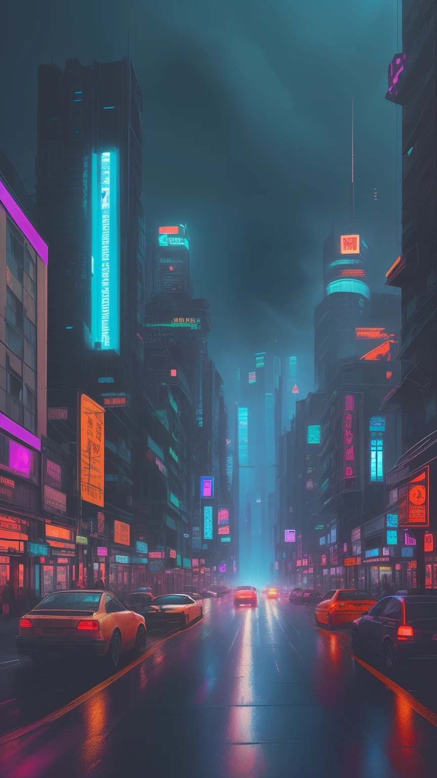 there is a city street with a lot of tall buildings, rainy cyberpunk city, digital concept art of dystopian, sci-fi cyberpunk city street, hyper realistic cyberpunk city, cyberpunk cityscape, cyberpunk city street, hyper-realistic cyberpunk style, dystopian city apartment, cyberpunk city landscape, urban concept art, cyberpunk streets at night, a cyberpunk cityscape