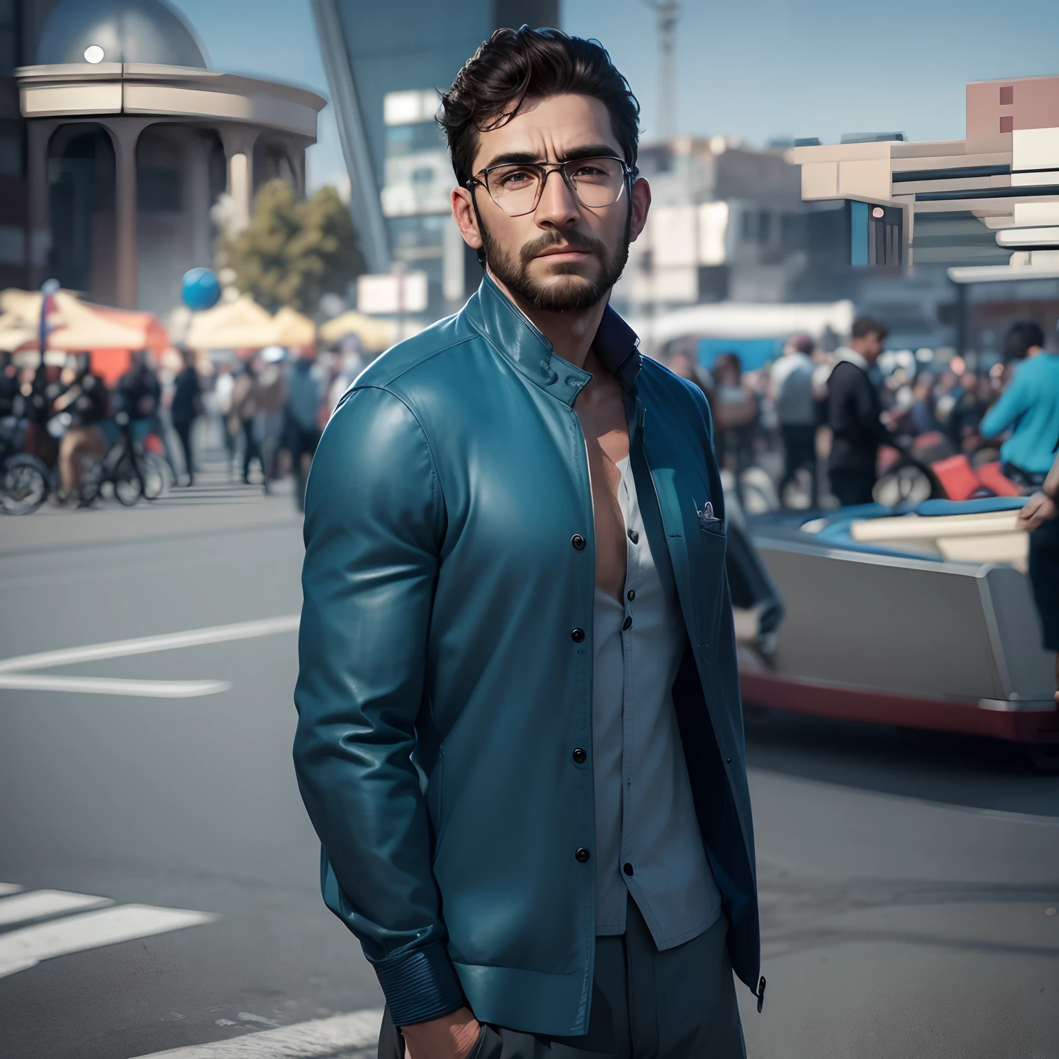 Handsome boy standing at London Market,8k ultra realistic