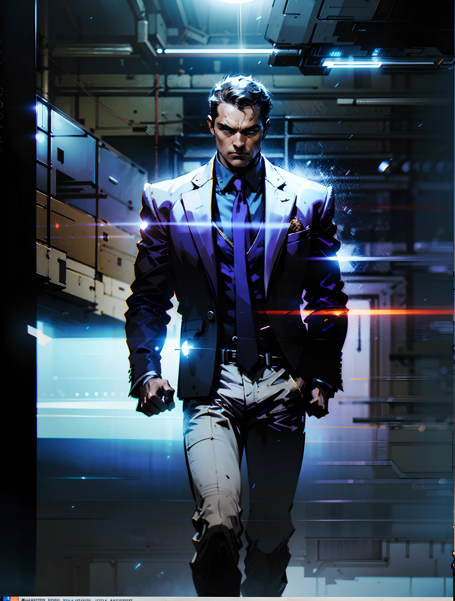 A man with a crew cut, a calm and rational expression, a wise gaze, wears a futuristic scientist's coat, primarily in shades of white, accented by touches of blue and purple, matching utility pants, standing in a mysterious laboratory of an ancient and advanced civilization, with a high-tech incubation tank emitting a faint glow in the background, this character embodies a finely crafted a futuristic sci-fi scientist in anime style, characterized by an exquisite and mature manga illustration art style, high definition, best quality, highres, ultra-detailed, ultra-fine painting, extremely delicate, professional, anatomically correct, symmetrical face, extremely detailed eyes and face, high quality eyes, creativity, RAW photo, UHD, 8k, Natural light, cinematic lighting, masterpiece:1.5