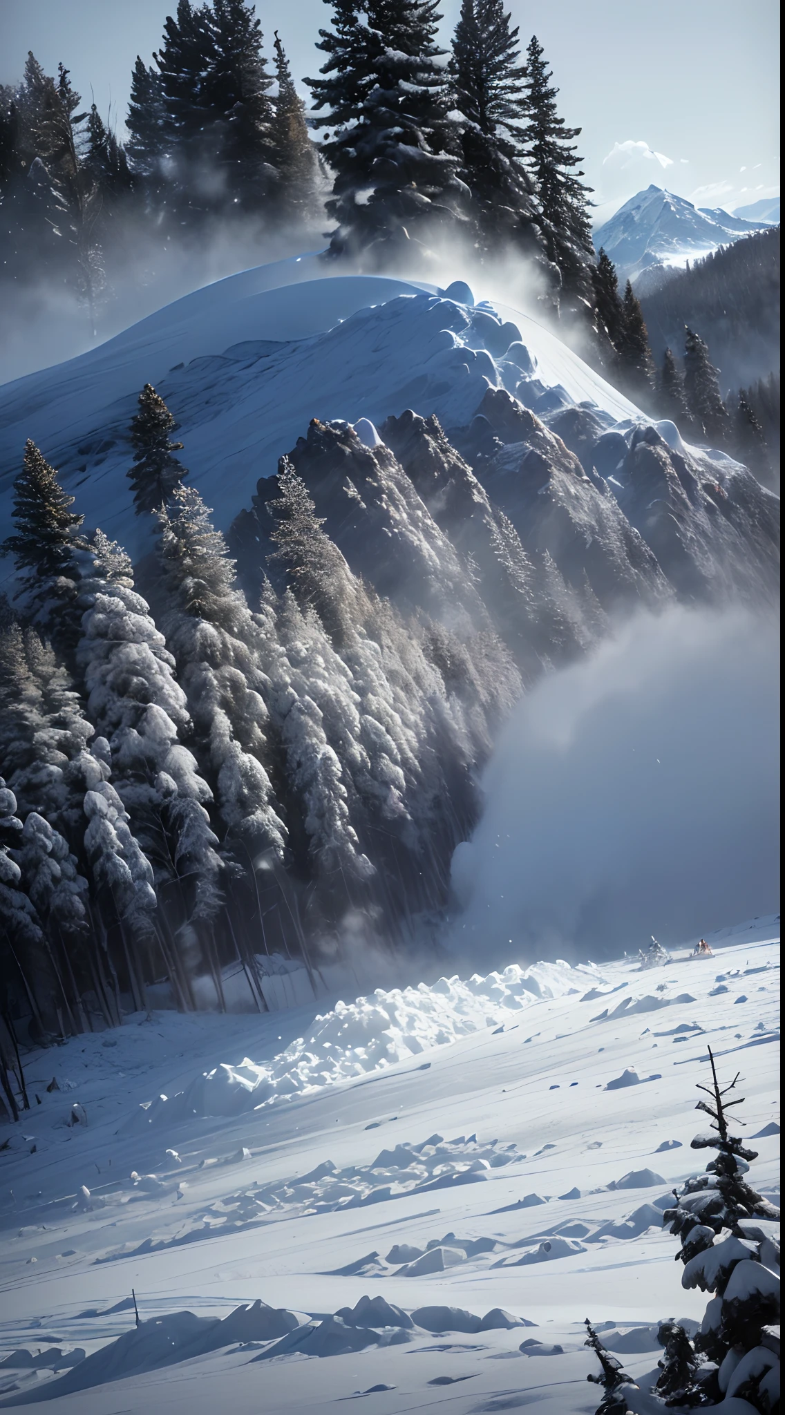 (Snowglobe,A massive Avalanche rolling down the mountain rushing through and destroying trees inside the sonwlobe:1.45),shiny transparent snowglobe,Frederic Edwin Church,View from sky, Photograph landscape snow mountains of dark age, rain, fog, dramatic and stunning award winning photo, dramatic linear delicacy, high dynamic range, Cinematic High Detail, UHD, 8k,