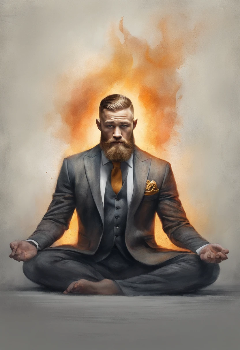 Conor mcgregor, sitting in a meditation position, diante de um orisonte lindo, com o sol se pondo, in connection with the divine, foto de retrato, Directed by: Drew Tucker, Directed by: Adam Marczyński, Directed by: Alexander Kucharsky, Directed by: Gavin Nolan, Surrealismo 8K, Directed by: Jason Felix, Yuri Shwedoff e Tom Bagshaw, arte ilustrativa, Estilo Erik Johansson