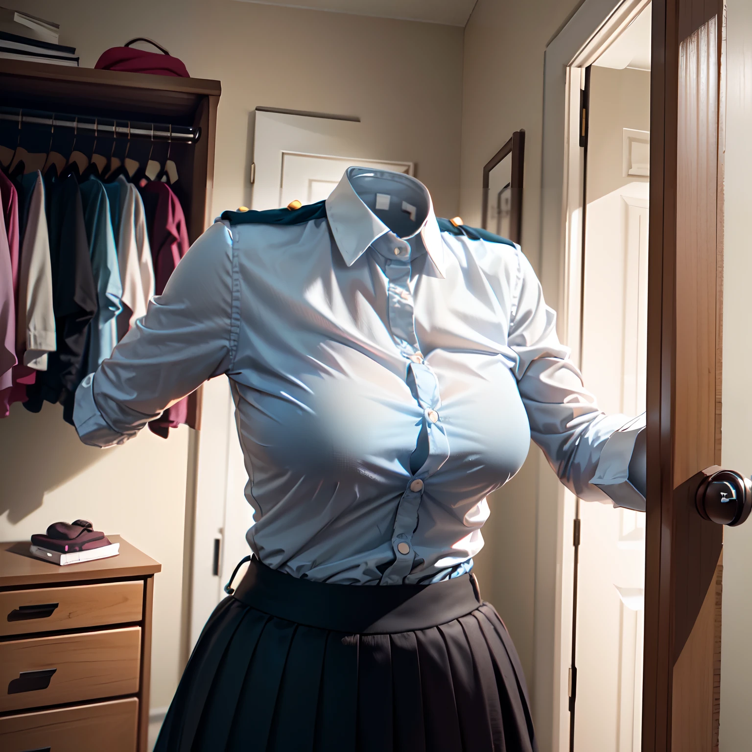 school uniforms on hanger in closet, ((invisible, no humans:1.5, headless:1.5, handless, legless:1.5)), cute big breasts, (close-up to breast),
(8k, RAW photo, best quality, masterpiece:1.2), (realistic, photo-realistic:1.37),photon mapping, radiosity, ((Hasselblad photography)), physically-based rendering,