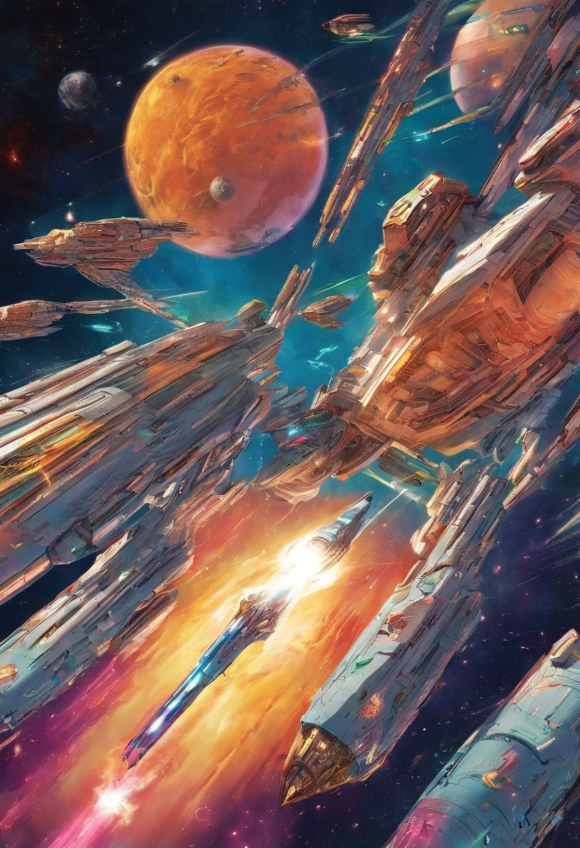 A shot of Zorax engaging in a space battle with the Zorgons, firing lasers and dodging enemy fire.