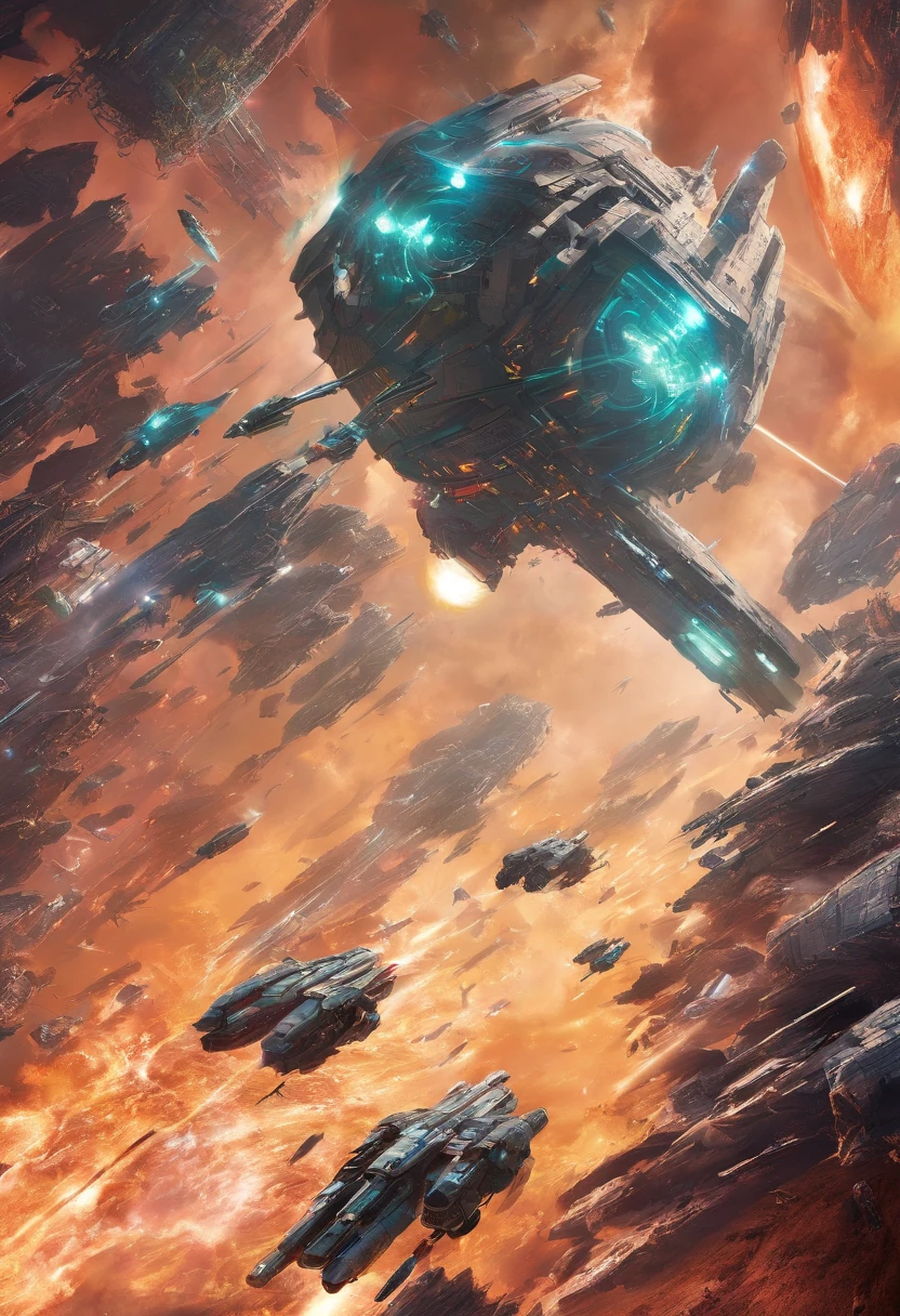 A shot of Zorax engaging in a space battle with the Zorgons, firing lasers and dodging enemy fire.