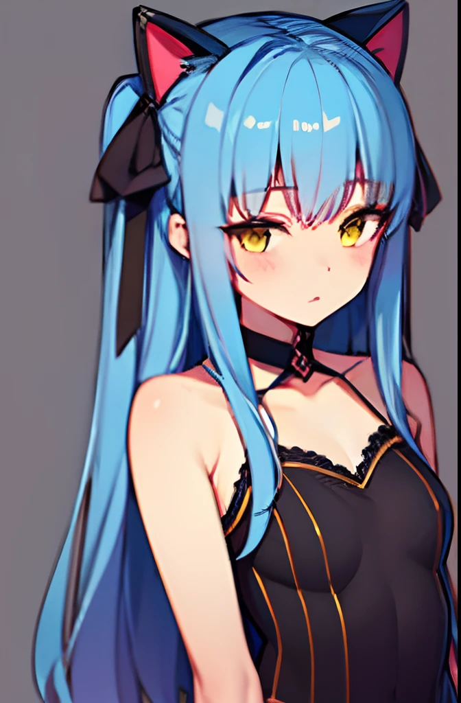 (masterpiece, best quality:1.2),illustration,8k,hd,1girl,solo,upper body,(portrait:1.2),helena (azur lane),blue_hair,gloves,elbow_gloves,very_long_hair,ahoge,purple_eyes,garter_straps,hair_ornament,medium_breasts,bare_shoulders,side_cutout,blue_thighhighs,rudder_footwear,dress,cleavage,medium_breasts,bangs,black_gloves,collarbone,blush,short_dress,sidelocks,hair_between_eyes,side_slit,<lora:Helena(azur)>,