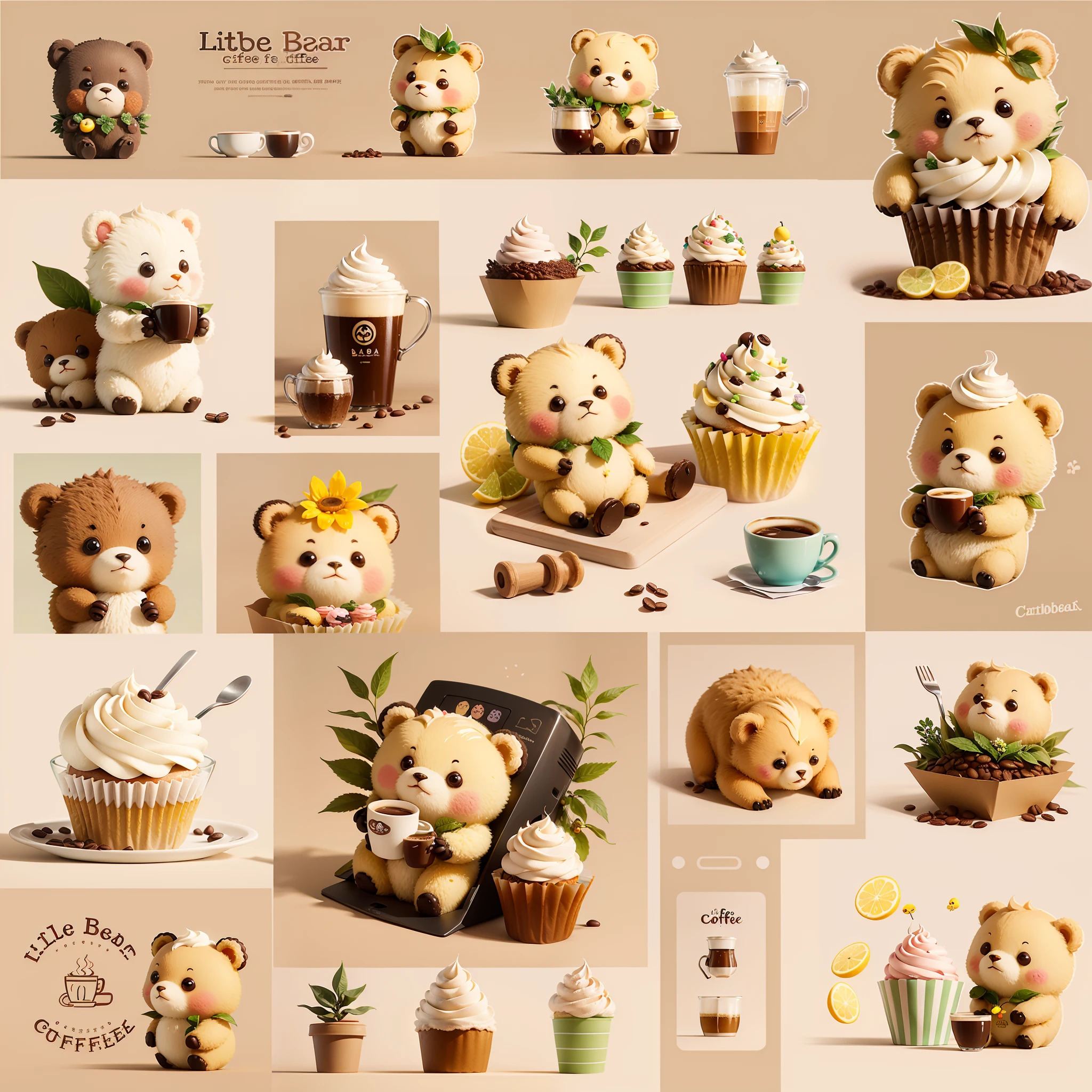 Little Bear Coffee,Cupcakes,coffee machines,coffee bean,Greenery,a sticker,cute sticker,Cartoony,Cute cartoon,Cultural creativity,Handbook stickers,Goo-goo,small flower,Lemon slices,The chick,quadratic element