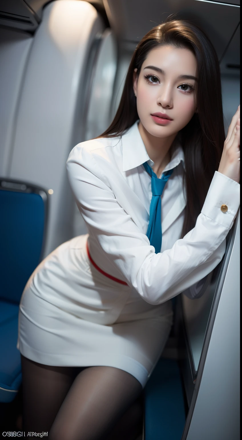 Best quality,(RAW photo:1.2),(Masterpiece:1.4),(Photorealistic:1.4),(A high resolution:1.4), 1girll, Depth of field, flight attendant, intricately details,8K, Extremely detailed, Perfect lighting, Epic background