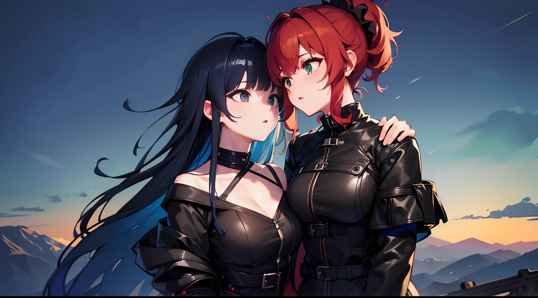 The two girls hugged each other. Kiss each other face to face. Grasp each other's breasts with your hands. Perfect figure., {{Huge breasts }},{ Perfect body },{ Exquisite face},{{{best quality}}},{{ultra-detailed}}, {{masterpiece}},{{masterpiece}}, {{{best quality}}},{{ultra-detailed}}, {{illustration}},{{disheveled hair}},{{disheveled hair}},clear facial features,Realism,Photorealism,New Realism,octane render,Corona Render,UE4,high detail,hyper quality,high resolution,8Ktrending on artstation,HD,hyperrealism,telephoto lens,Chest Shot(MCU),first-person view,film lighting,