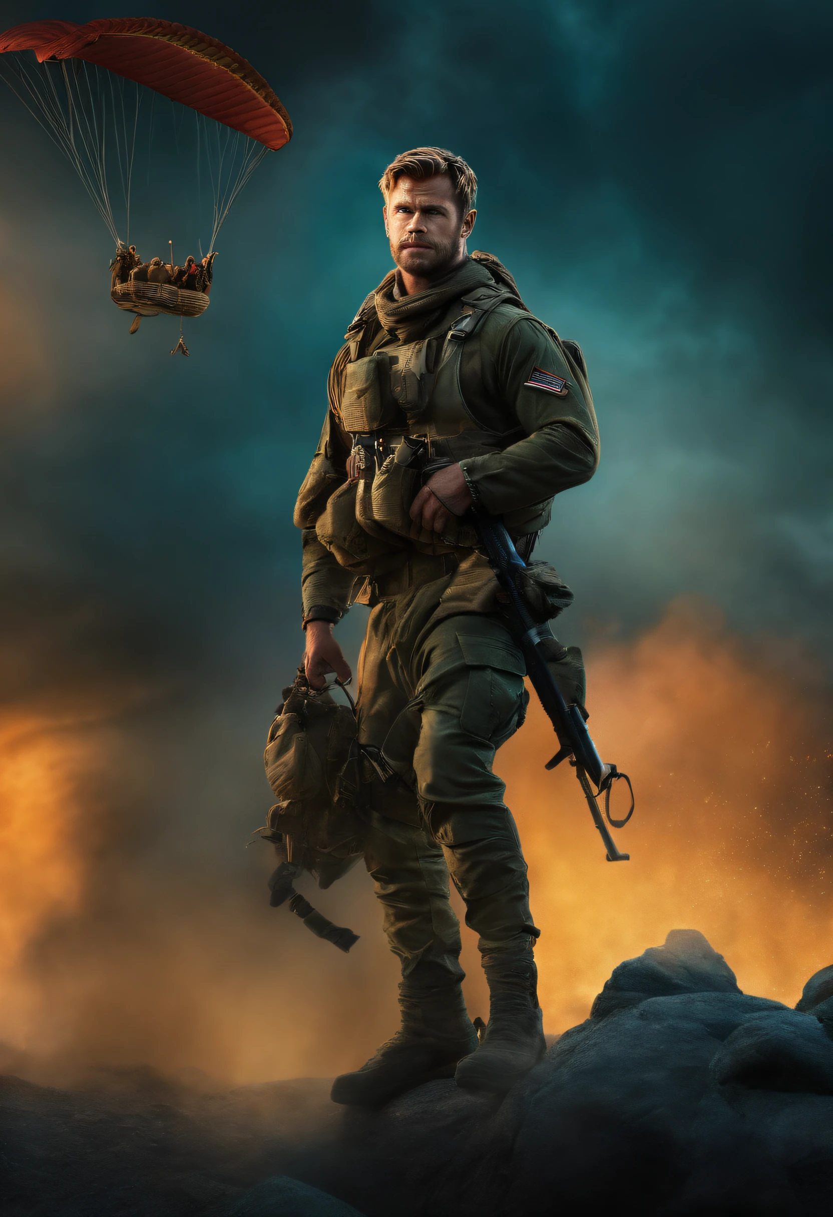 Chris Hemsworth paratrooper and parahute