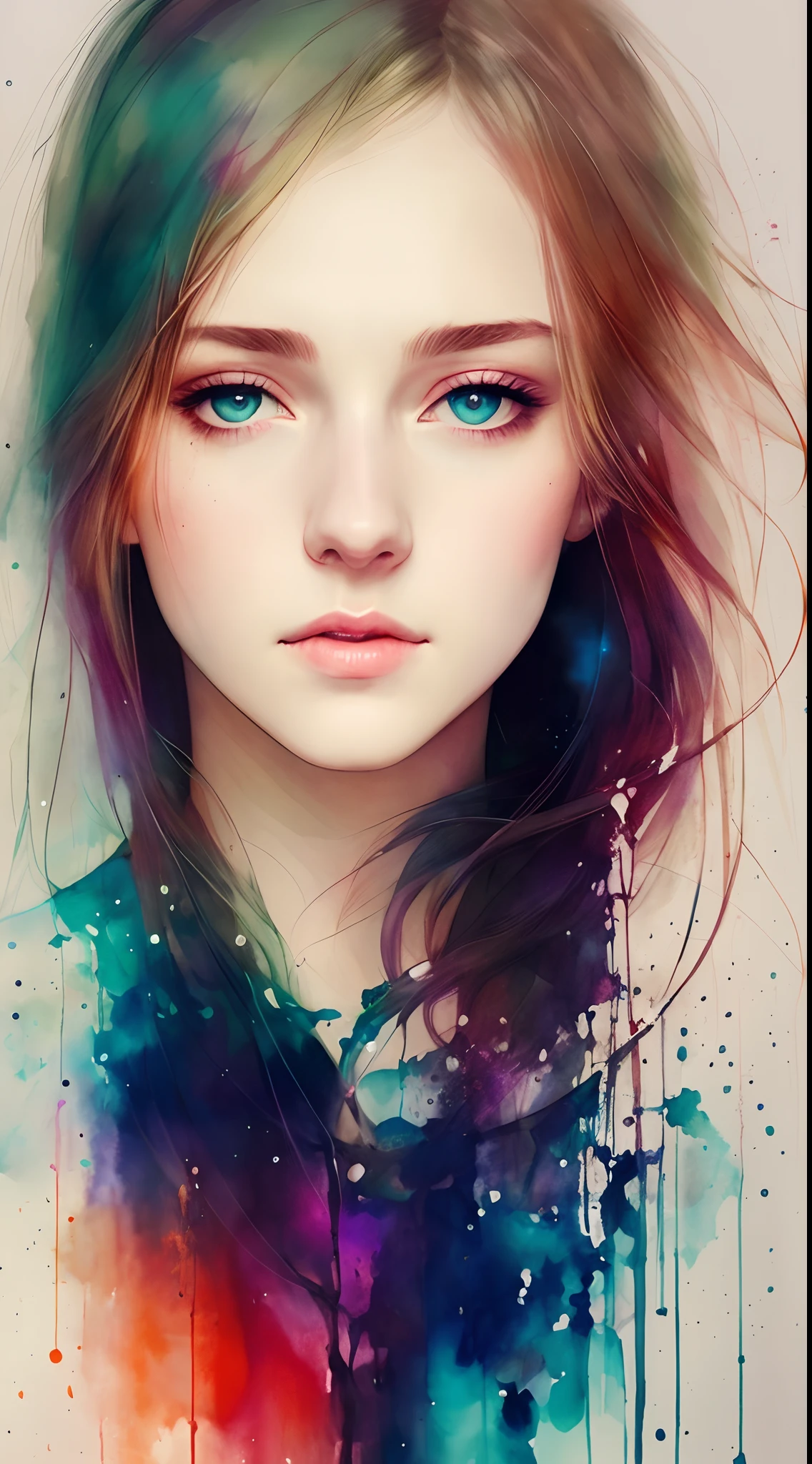 a woman by agnes cecile, luminous design, pastel colours, ink drips, autumn lights