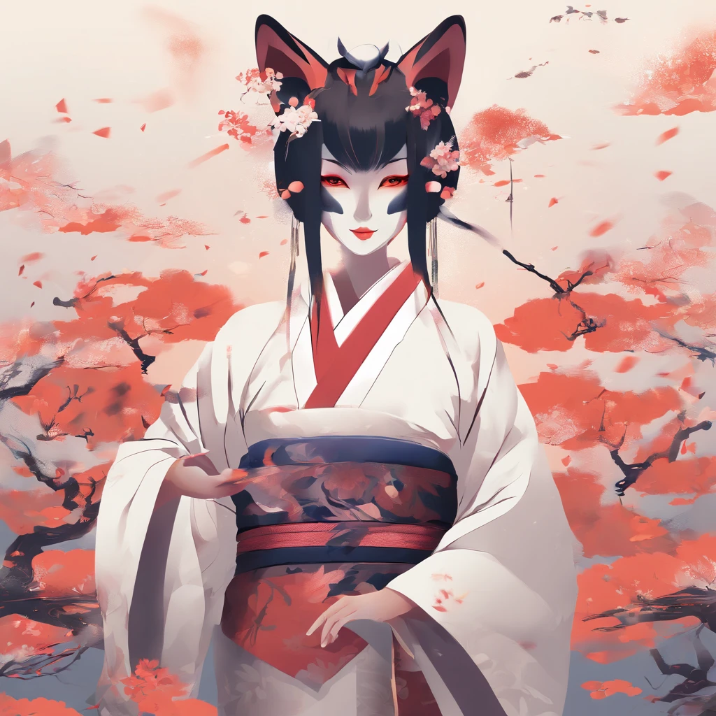 1 Person, wearing a yukata type style clothing, wearing a kitsune mask, high res, ultrasharp, 8k, masterpiece, looking at the viewer
