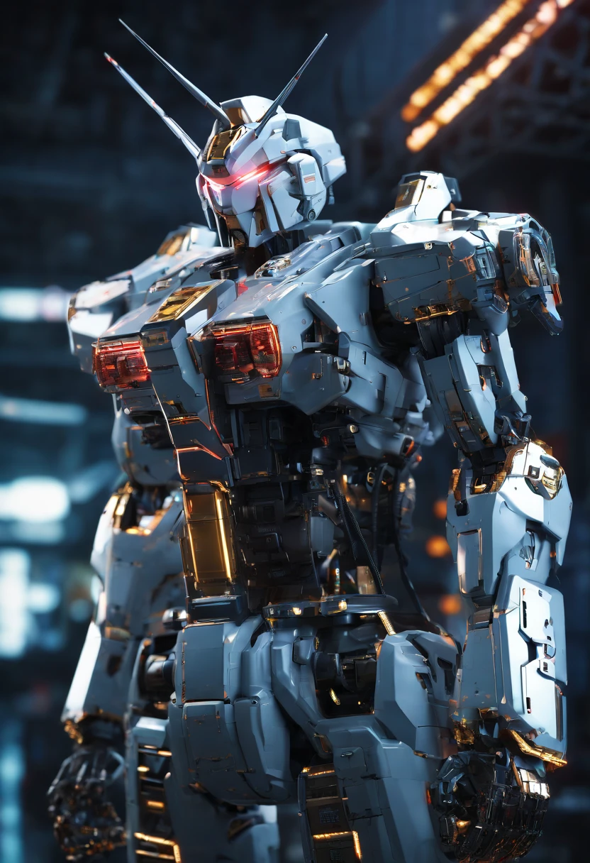 Gundam mecha , science fiction, front view, Sense of technology, C4D, Oc renderer, unreal engine, high detail, 8k HD, studio light, wielding gun, rusty,