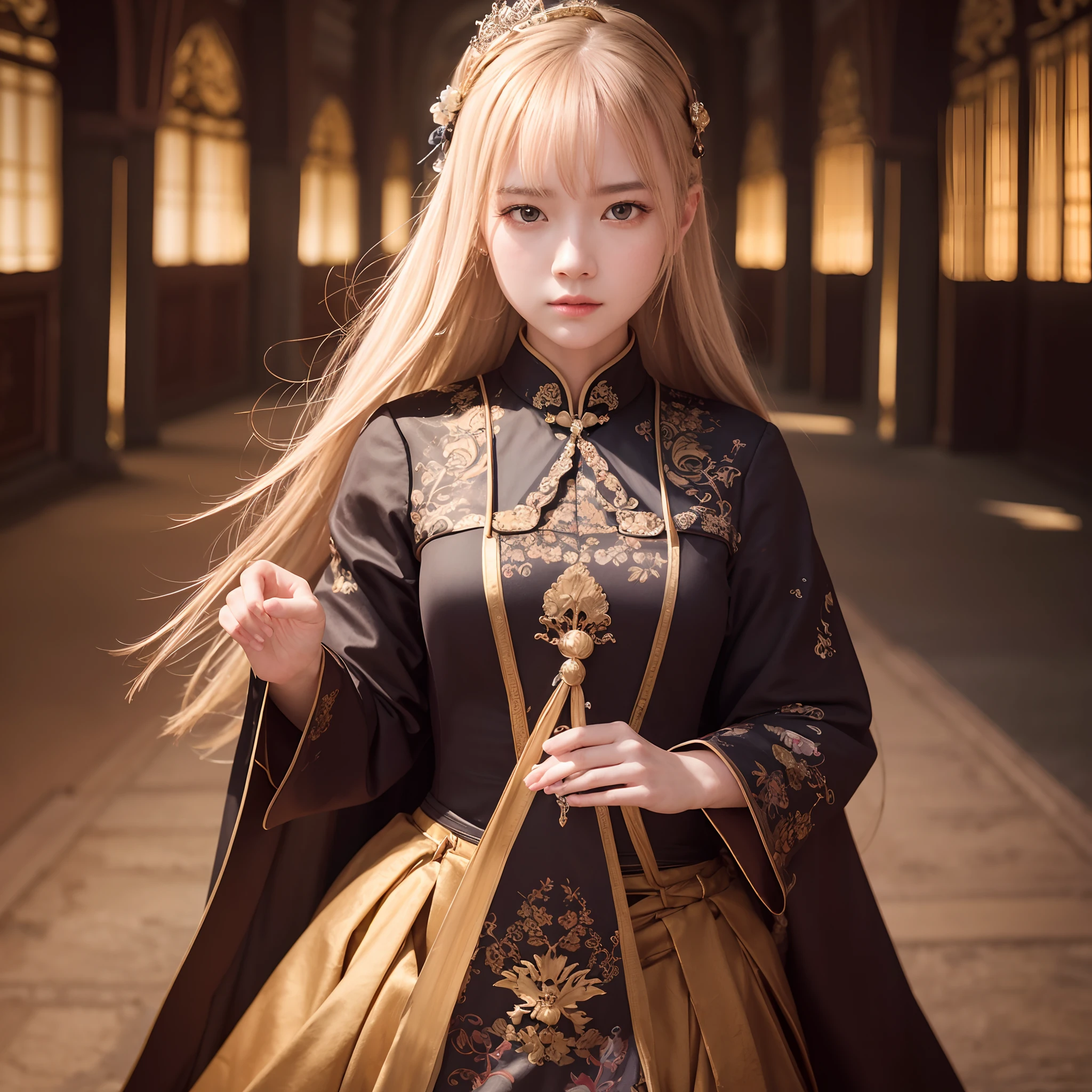 From movie stills, depth of fields, Piece of art, masutepiece, Super Detail, High quality, awardwinning, 8K, Photorealistic, girl, Solo, In the Palace of China, historic, Portrait Style, At night, Natural light, 16th century, Elegant, Detailed fingers