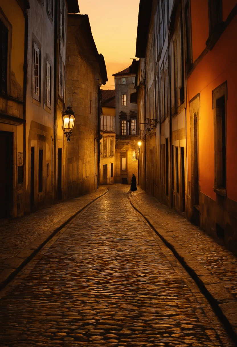 Paisagem urbana da cidade de braga em portugal dos anos 1900 em estilo Turner durante a noite
