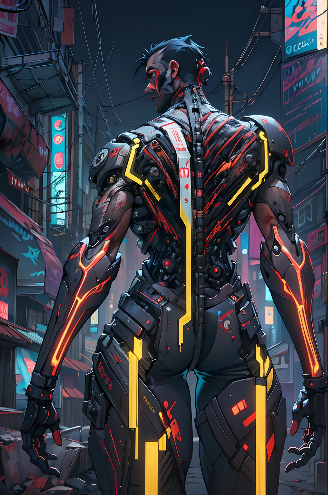 male, human body, muscular, (full nude, only harness, only Glowing cyberpunk future helmet,)erection big huge penis, sweating, covered semen, hands behind head,realistic, (light skinned)