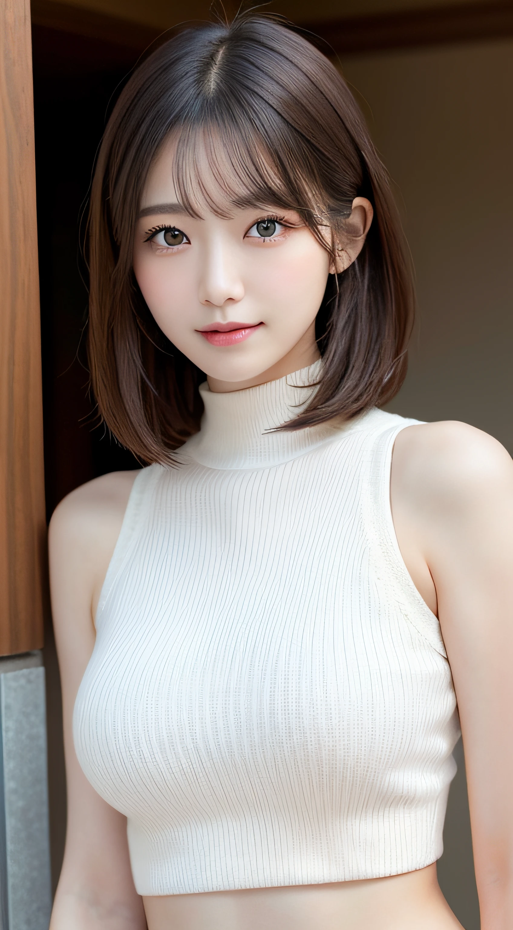 Tabletop, highest quality, shape, Very detailed, finely, High resolution, 8k wallpaper, 完璧なダイナミックな構shape, Beautiful and exquisite,ランダムなcute髪,,Natural color lip, Bold sexy pose,smile、20-year-old girl、cute、Looking into the camera,Always blur the background,Perfect and beautiful face,Slim face and figure,Big eyes、Putting on gal makeup,Small face,Shooting from below、smile,Blurred Background,Elegant feminine face、Cyberpunk Fashion、smile