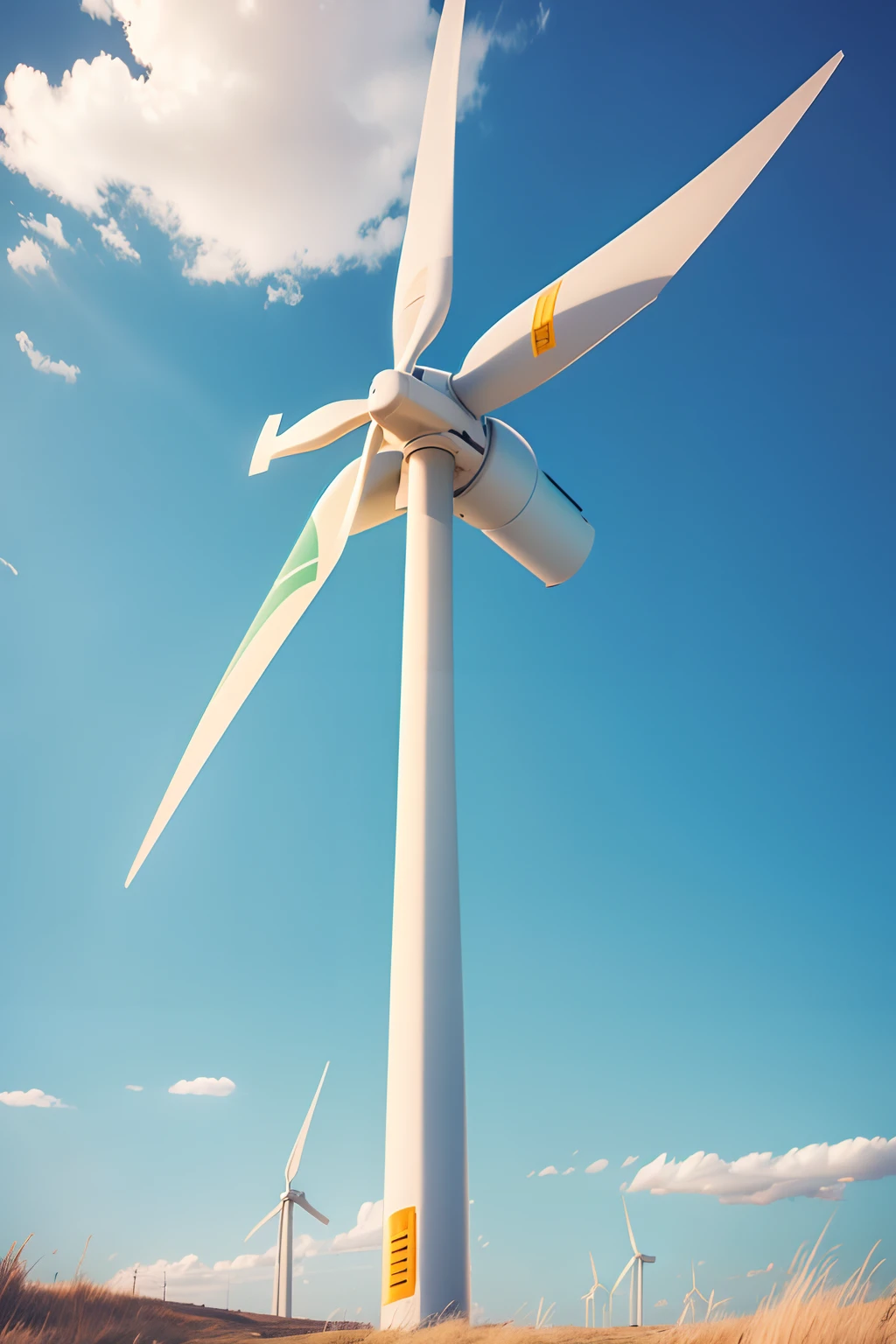 Modern wind turbine , campo verde , cores vivas , sky clear, modern e clear sky
