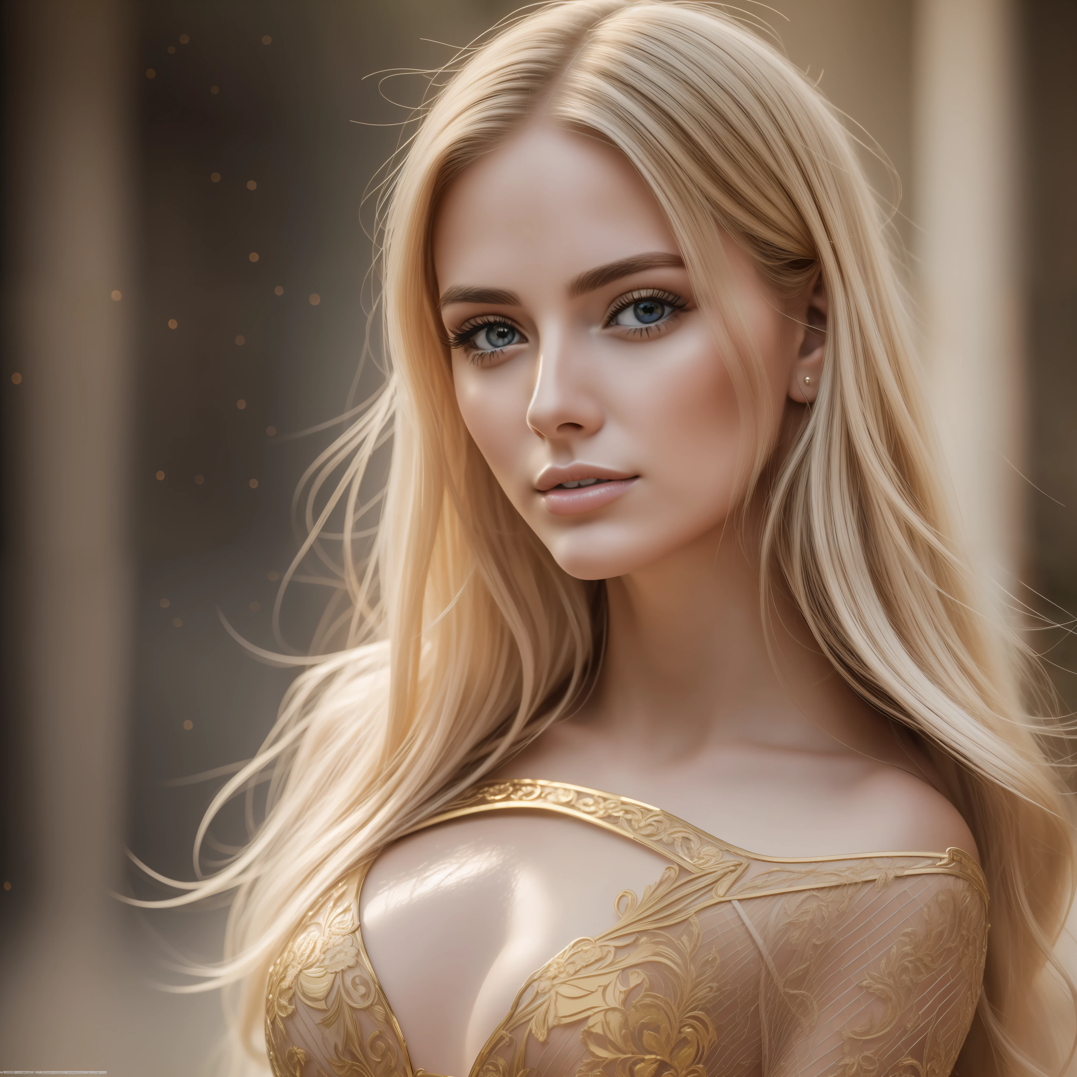 25 year old European girl photo, RAW, beautiful woman, (golden hair), ((portrait)), ((detailed face:1.2)), ((detailed facial features)), (fine skin), pale skin, very detailed and deep cleavage body fit matte suit, megacity environment, (cold colors), damp, wet, reflection, (masterpiece)(perfect proportions)(realistic photo)(top quality)(detailed), Canon EOS R5, 50mm lens, shot at f/2.8, HDR, (8k) (wallpaper) (film lighting) (dramatic lighting) (sharp focus) (complex) Fashion --auto --s2