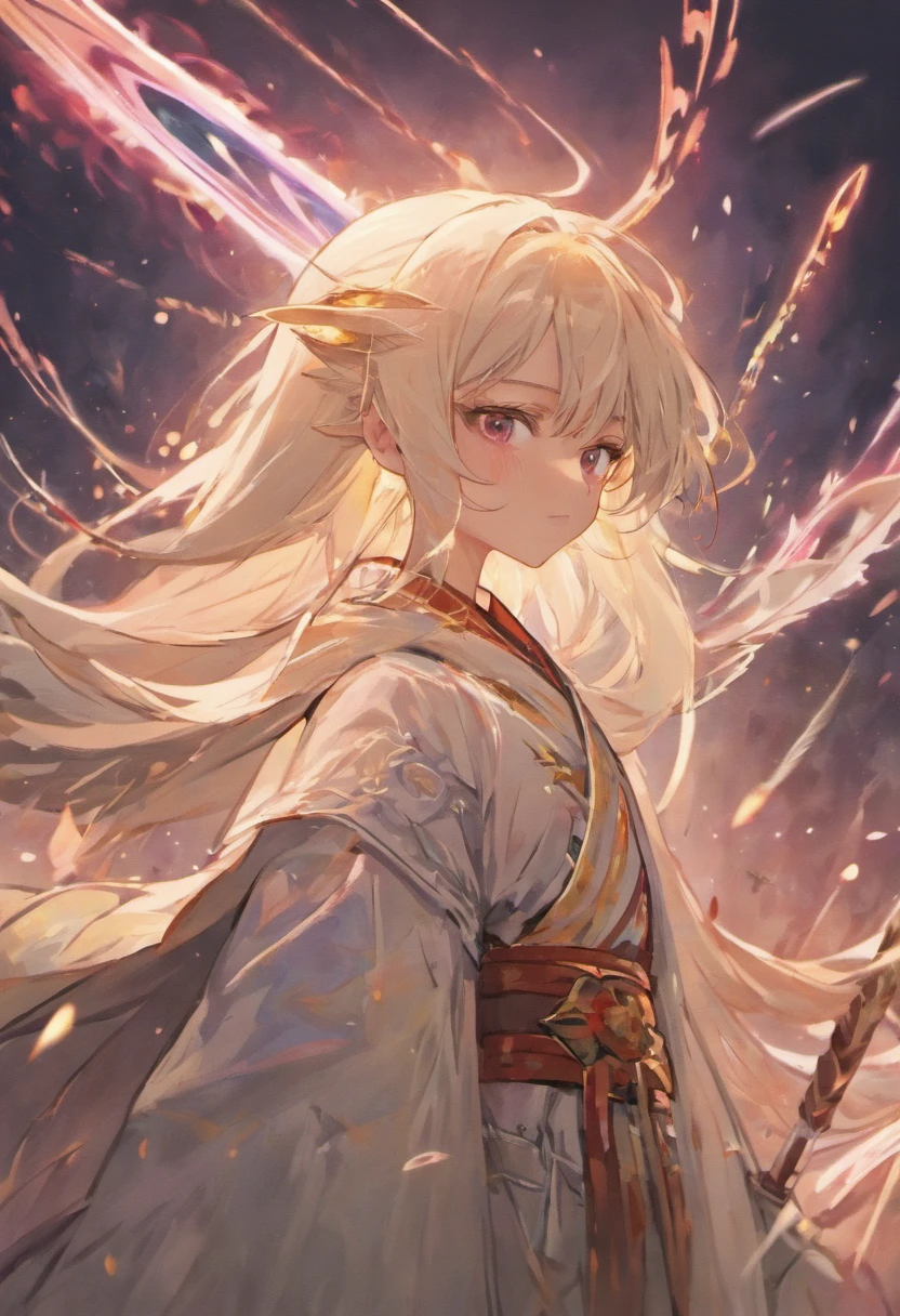 crisp focus，1 Boy，chinese style，Eastern Fantasy，Long white coat，Long white hair，apathy，High and cool，Prince God，Long sword at the waist.，Forrest，Cool shades，darkness，Long white hair fluttering in the wind.，I'm a bunch.，Sword eyebrows, eyes closed.。