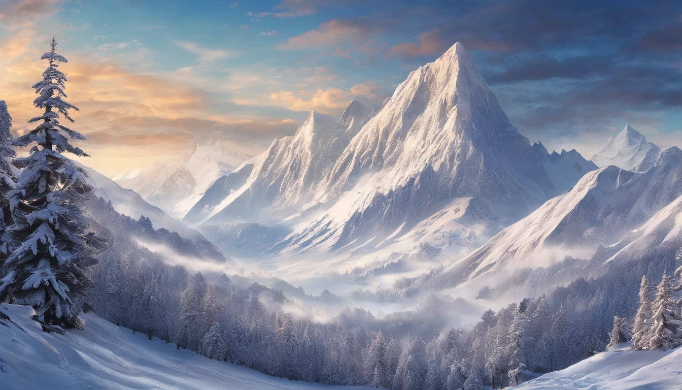 snow mountains,Rolling peaks,Oyuki,Cloudy at the foot of the mountain,Thick clouds,oc rendered,high qulity,tmasterpiece,Hyper-realistic,Ultra photo realsisim,8K,super-fine,ultra - detailed,Ultra-wide angle of view,dynamic viewing angle