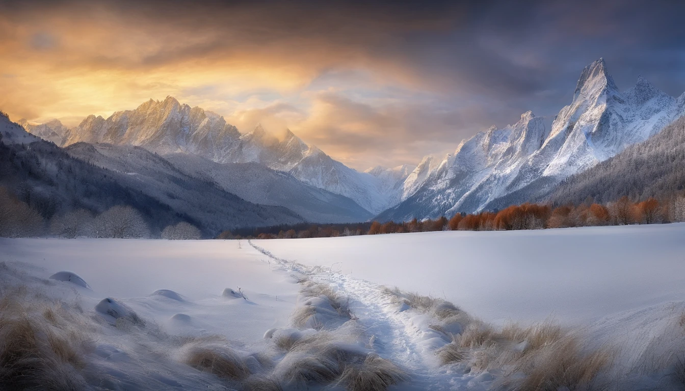 snow mountains,Rolling peaks,Oyuki,Cloudy at the foot of the mountain,Thick clouds,the setting sun,The light is depicted in detail,oc rendered,high qulity,tmasterpiece,Hyper-realistic,Ultra photo realsisim,8K,super-fine,ultra - detailed,Ultra-wide angle of view,Dynamic perspective
Warming up