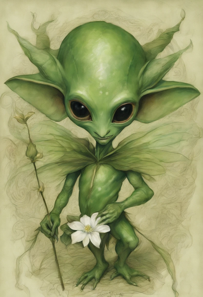 There's a poster of a woman with a plant in her hand, personification of marijuana, Plantas extraterrestres, organic marijuana painting, Space alien, Grey alien, alien vibes, An alien drinking horchata, alien plant, Art Nouveau alien botanists, Stoner, Plantas espaciais, paranoia da cannabis, Joints, alien art, Alien plants, cosmic lsd poster art