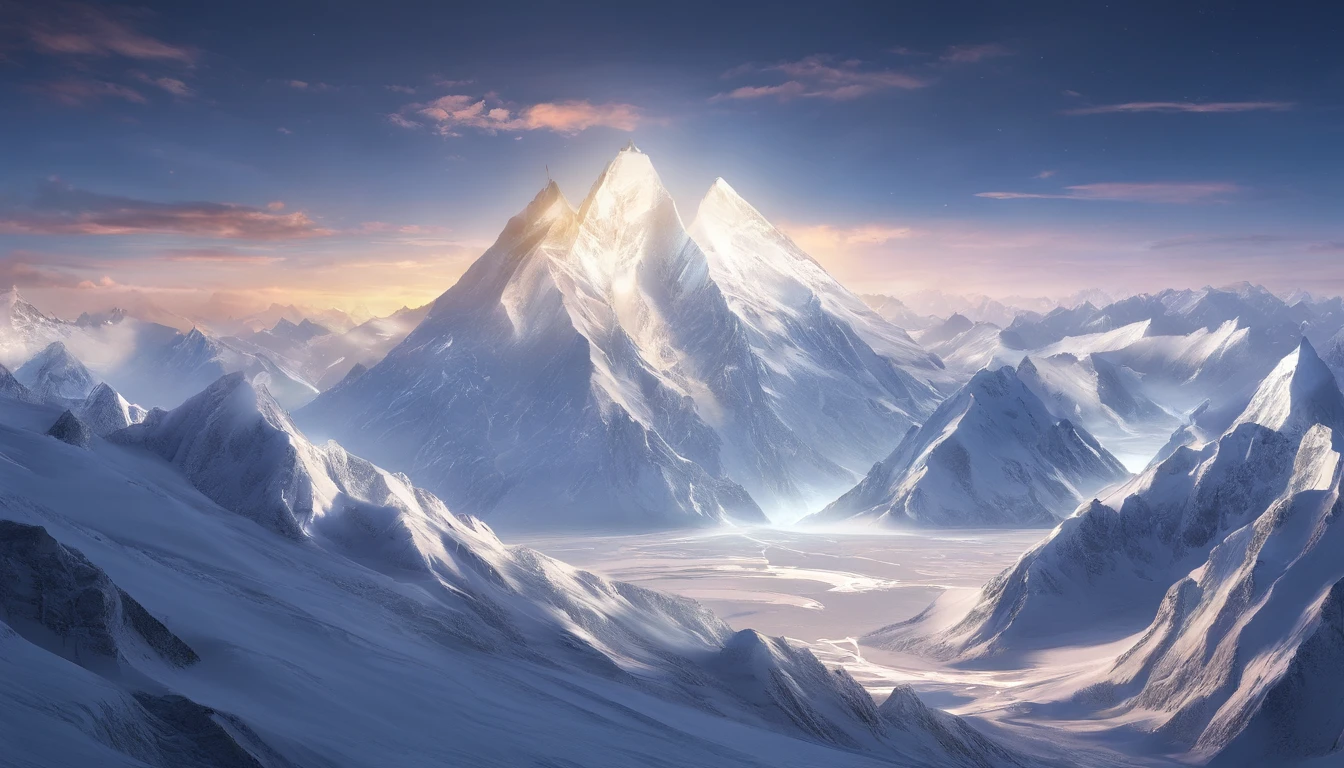 snow mountains,Rolling peaks,Oyuki,Cloudy at the foot of the mountain,Thick clouds,the setting sun,The light is depicted in detail,oc rendered,high qulity,tmasterpiece,Hyper-realistic,Ultra photo realsisim,8K,super-fine,ultra - detailed,Ultra-wide angle of view,dynamic viewing angle