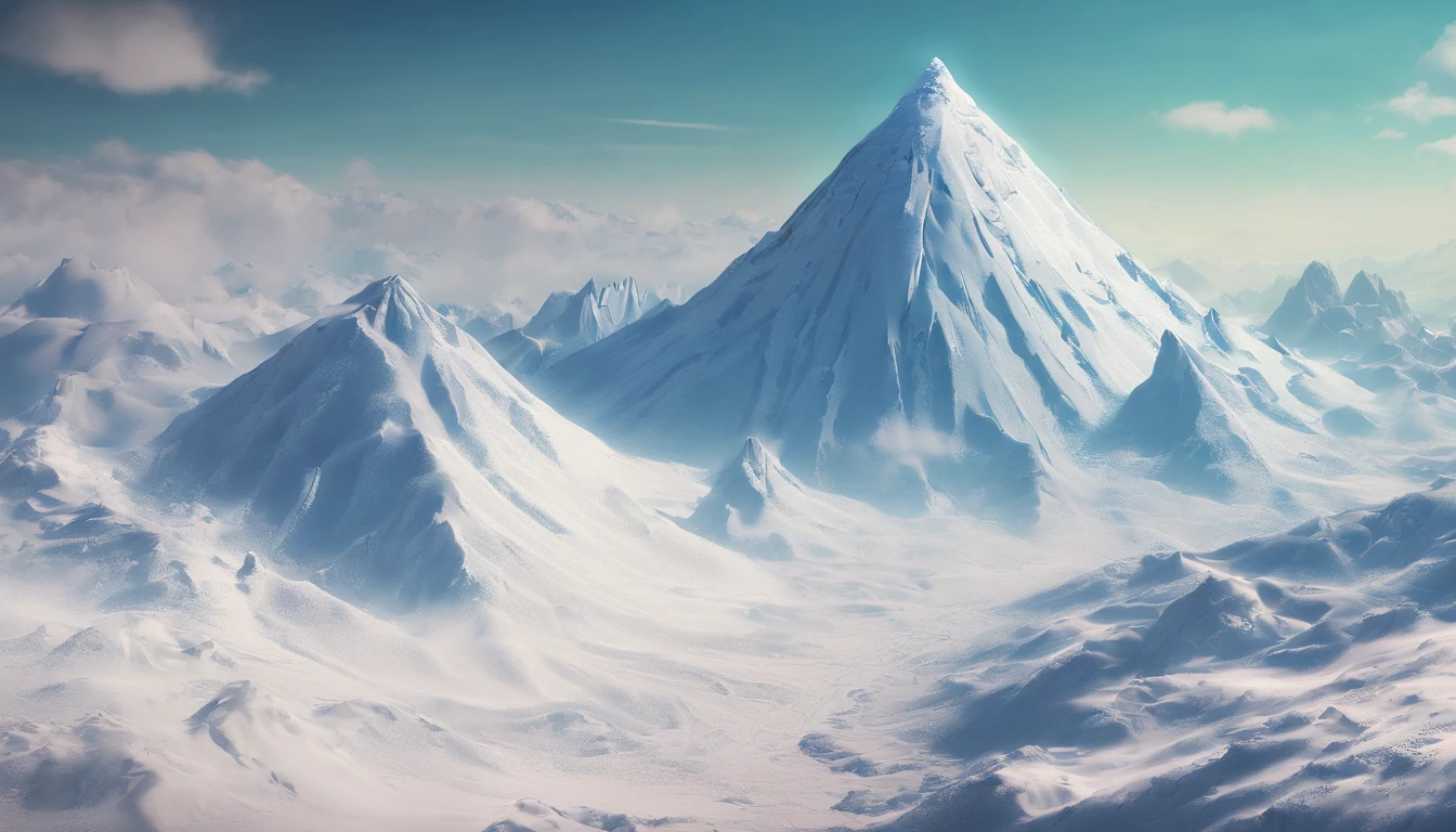 snow mountains,Rolling peaks,Oyuki,Cloudy at the foot of the mountain,Thick clouds,the setting sun,The light is depicted in detail,oc rendered,high qulity,tmasterpiece,Hyper-realistic,Ultra photo realsisim,8K,super-fine,ultra - detailed,Ultra-wide angle of view,dynamic viewing angle