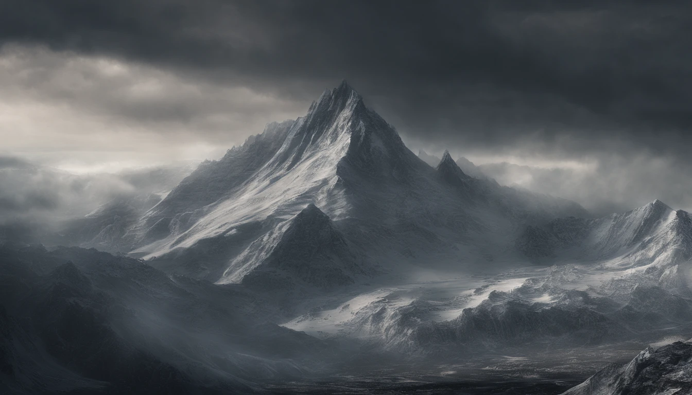 snow mountains,Rolling peaks,Oyuki,Cloudy at the foot of the mountain,Thick clouds,the setting sun,The light is depicted in detail,oc rendered,high qulity,tmasterpiece,Hyper-realistic,Ultra photo realsisim,8K,super-fine,ultra - detailed,Ultra-wide angle of view,dynamic viewing angle