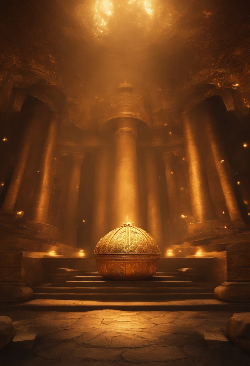 /imagine prompt: They often carry with them small, decorated chests containing a variety of symbolic elements such as gold coins, jewelry, precious stones, herbs, parchments, and cloaks. These chests represent the constant search for prosperity and connection with the spiritual world.::3 crepuscular rays::3 gold color::3 --aspect 16:9 --repeat 1
