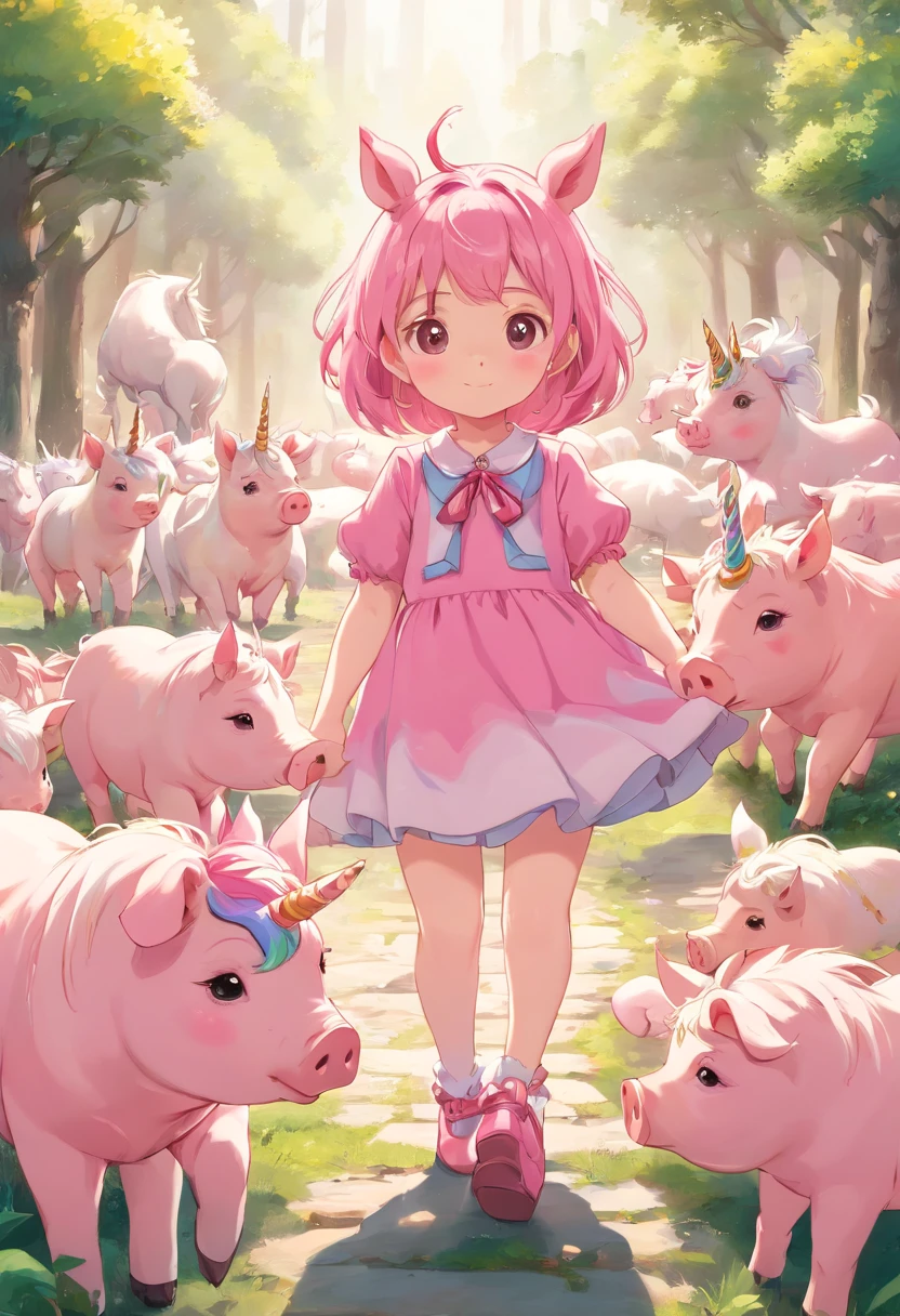 There are a lot of piglets around(in pink)piglets unicorns ( cute little piglets unicorn) piglets with unicorn Horne, cute, unicorns pigs, dressed fashion