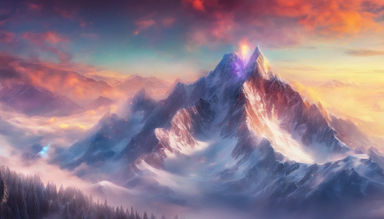 snow mountains,base,Rolling peaks,Oyuki,Cloudy at the foot of the mountain,Thick clouds,the setting sun,The light is depicted in detail,oc rendered,high qulity,tmasterpiece,Hyper-realistic,Ultra photo realsisim,8K,super-fine,ultra - detailed,Ultra-wide angle of view,dynamic viewing angle