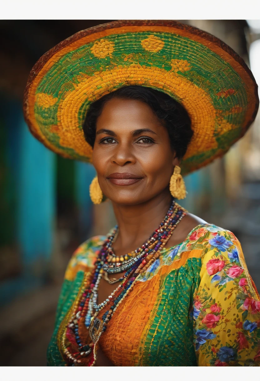 Retrato de uma mulher da etnia quilombola do Brasil.