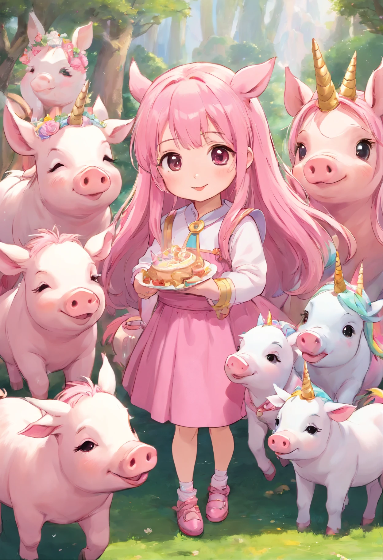 There are a lot of piglets around(in pink)piglets unicorns ( cute little piglets unicorn) piglets with unicorn Horne, cute, unicorns pigs, dressed fashion