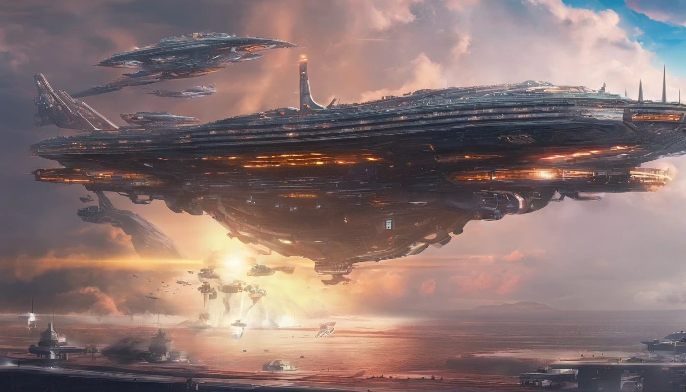 Chinese style，Large flying aircraft carriers，（Dragon-shaped decoration），（（Majesty，Domineering）），Full fire