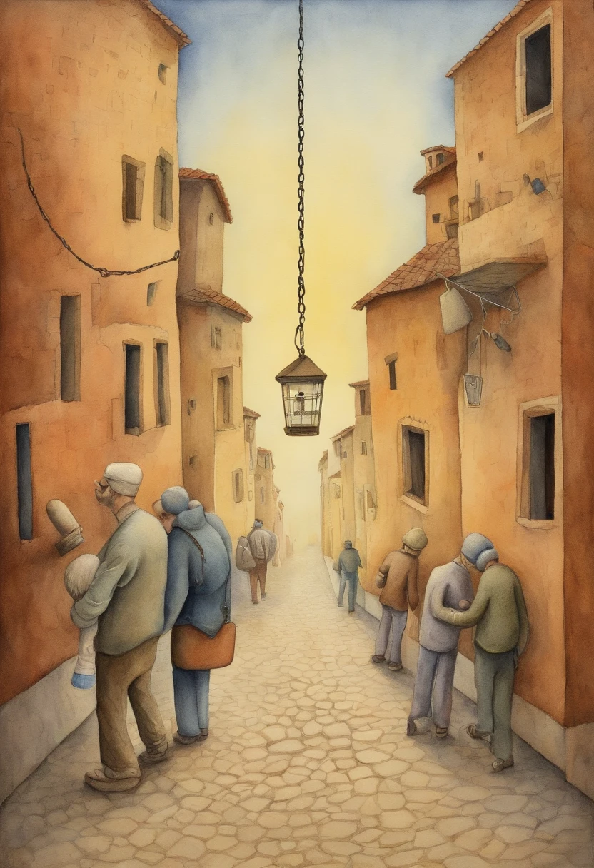 Illustrate people carrying enormous smartphones that bind them like ball and chain, symbolizing addiction to technology and loss of privacy, in the style of pawel kuczynski
